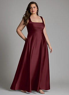 Azazie Azaria Robes de demoiselle d'honneur Robe Trapèze en Satin extensible Corset Cabernet image11