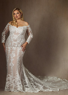 Azazie Empiria Vestidos de novia Vestido de Blanco Diamante Nude de Tul de Corte Sirena con Lentejuela image7