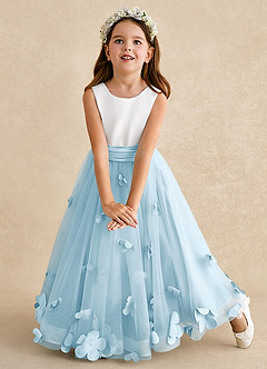 Azazie Vi Blumenmädchenkleider A-Linie ärmellos Tüll Kleid Himmelblau image6