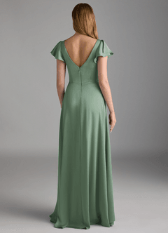 Azazie Omari Bridesmaid Dresses Matcha A-Line Stretch Satin Dress image2
