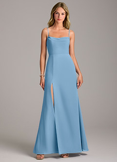 Azazie Tahlia Bridesmaid Dresses Steel Blue A-Line with Belt Chiffon Dress image4