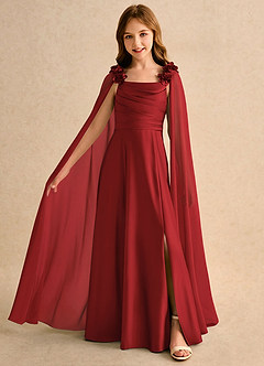 Azazie Rosita Girls Formal Flower Girl Dresses Pomegranate A-Line Pleated Stretch Satin Dress image3