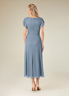 Azazie Vera Mother of the Bride Dresses Dusty Blue A-Line V-Neck Pleated Mesh Dress image4