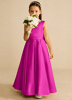 Azazie Pipsy Flower Girl Dresses Fuchsia A-Line Bow Matte Satin Dress image5