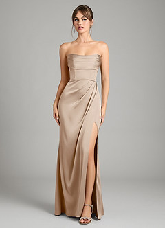 Azazie Johana Vestidos de damas de honor Vestido de Gris Pardo de Satén Elástico de Corte Sirena Convertible con Vestidos sin tirantes image9