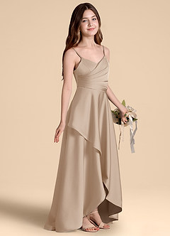 Azazie Prisha Junior Linia A Pofałdowany Satyna elastyczna Długość podłogi Młodsza druhna Sukienka image1