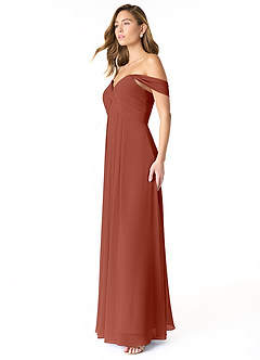Azazie Kaitlynn Abiti da Damigella Abito Convertibile Impero in Chiffon Increspato Auburn image4