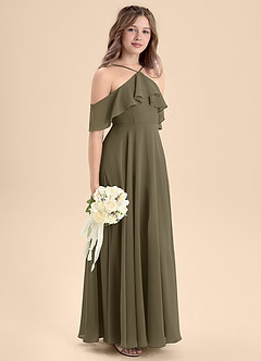 Azazie Tessabelle Junior Jurk van Chiffon met A-Lijn Off the Shoulder Wilgengroen image5