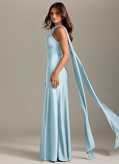 Azazie Kinsley Bridesmaid Dresses Sky Blue Mermaid Side Slit Stretch Satin Dress image4