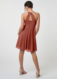 Azazie Ginny Junior A-Linie Plissee Chiffon Kleid Rotbraun image2