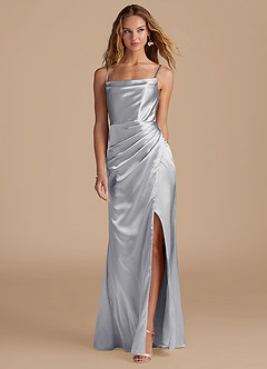 Azazie Marzia Bridesmaid Dresses Silver Mermaid Pleated Metallic Satin Dress image4