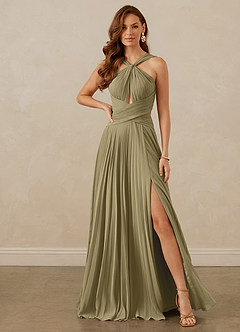 Christian Siriano Bridal for Azazie 1009 Bridesmaid Dresses Moss Green A-Line Pleated Chiffon Dress image2