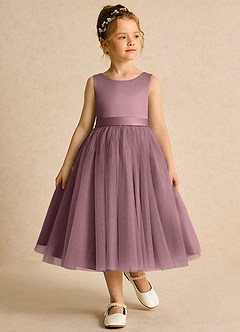 Azazie Pear vestidos de niña de las flores Vestido de Malva Vintage de Tul de Princesa con Lazo image4