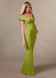 Azazie Ludlow Mother of the Bride Dresses Lemongrass Mermaid Pleated Stretch Satin Dress image3