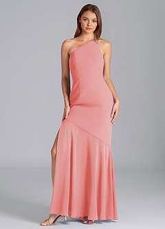 Azazie Tilla Vestidos de damas de honor Vestido de Coral de Gasa de Corte Sirena con Hombro unilateral image4