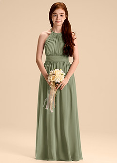 Azazie Malone Junior Abito A-Line in Chiffon Plissettato Pistacchio image3