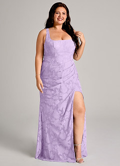 Azazie Mero Robes de demoiselle d'honneur Robe Fourreau en Blumen-Burnout Plissée Lilas image10