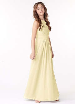 Azazie Bonnie Junior Vestido Sorvete De Limão de Chiffon de Linha A com Plissado image2