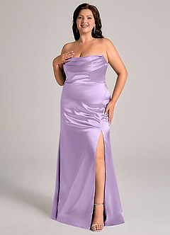 Azazie Saige Bridesmaid Dresses Lilac Sheath Off the Shoulder Metallic Satin Convertible Dress image12
