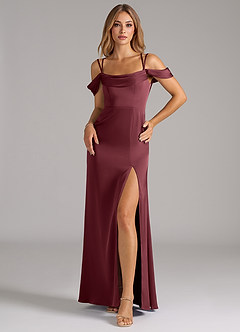 Azazie Callan Vente finale Robe Trapèze Convertible en Satin extensible Plissée Burgundy image3