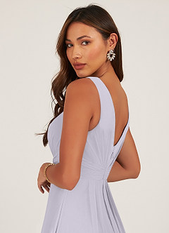 Azazie Gina Bridesmaid Dresses Fog A-Line V-Neck Pleated Chiffon Dress image16