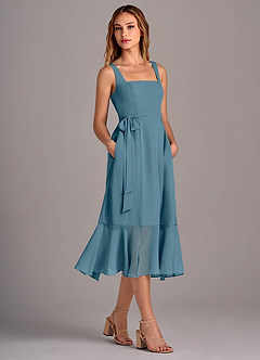 Azazie Deb Bridesmaid Dresses Bermuda A-Line with Pockets Chiffon Convertible Dress image3