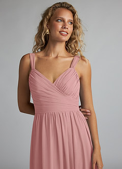 Azazie Aziza Bridesmaid Dresses Dusty Rose A-Line V-Neck Pleated Chiffon Dress image5