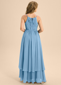 Azazie Elliora Junior Steel Blue A-Line Pleated Chiffon Dress image2