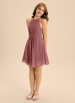 Azazie Bonnie Junior Amethyst A-Line Pleated Chiffon Dress image4