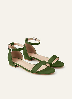 front Matching Color Matte Satin Single Strap Ankle Buckle Block Flat Sandals