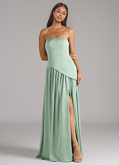 Azazie Adeline Bridesmaid Dresses Agave A-Line Strapless Stretch Satin Convertible Dress image3