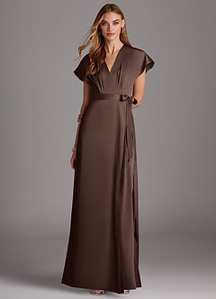 Azazie Nico Final Sale Agave A-Line V-Neck Stretch Satin Dress image1