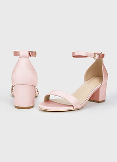 front Matching Color Matte Satin One Strap Buckle Block Heel Sandals