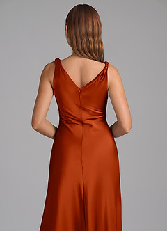 Azazie Nerine Bridesmaid Dresses Paprika A-Line Pleated Stretch Satin Dress image2