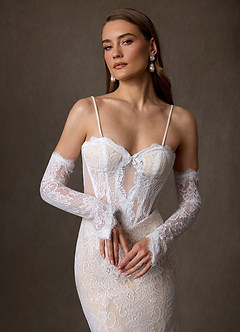 Azazie Issa Wedding Dresses Diamond White Champagne Sheath Strapless Lace Dress image4