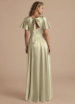 Azazie Kimber Bridesmaid Dresses Moss Green A-Line Ruched Metallic Satin Dress image4