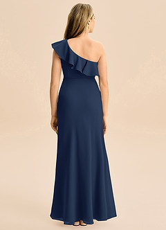 Azazie Alissa Junior Meerjungfrau-Linie Gestreift Chiffon Kleid Dunkelmarine image6