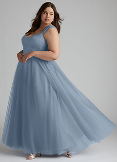 Azazie Luxi Bridesmaid Dresses Dusty Blue A-Line Pleated Tulle Dress image9