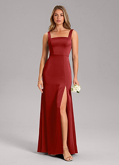 Azazie Frostine Bridesmaid Dresses Pomegranate A-Line Bow Stretch Satin Dress image3
