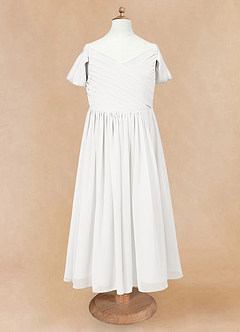 Azazie Chelle Robe Demoiselle D'honneur Fillette Robe Trapèze en Mousseline de soie Plissée Ivoire image5