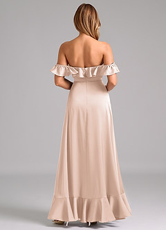 Azazie Lyra Bridesmaid Dresses Blushing Pink A-Line Off the Shoulder Stretch Satin Convertible Dress image6
