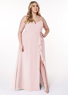 Azazie Naeem Abiti da Damigella Abito A-Line in Chiffon con Scollo a V e Volant Rosa Rossore image9