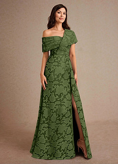 Azazie Milton Abiti per la Madre della Sposa Abito A-Line in Burnout Floreale Plissettato Oliva image5