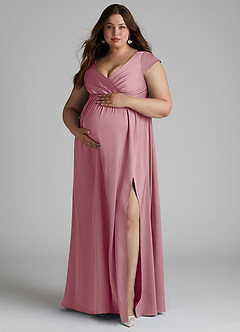 Azazie Allessia Maternity Bridesmaid Dresses A-Line Pleated Stretch Satin Floor-Length Dress image11