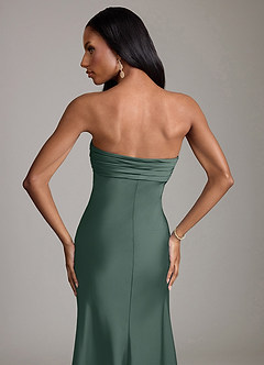 Azazie Saylor Vestidos de damas de honor Vestido de Musgo Marino de Satén Elástico de Corte Sirena con Sin tirantes image6