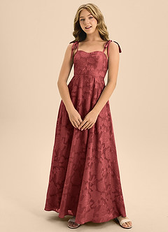 Azazie Rosey Junior Abito A-Line in Floral Burnout Scollo a Cuore Terracotta image5