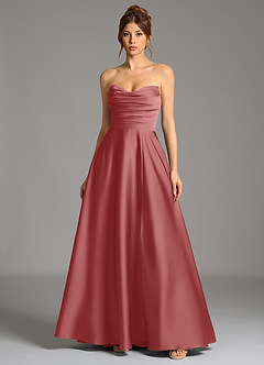 Azazie Ayla Abiti da Damigella Abito A-Line in Raso Elasticizzato Corsetto Rosa Antica image3