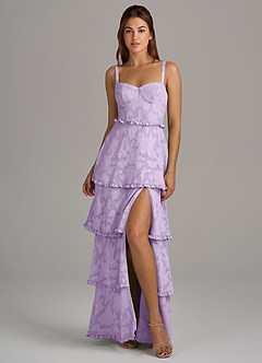 Azazie Romie Bridesmaid Dresses Lilac A-Line Corset Floral Burnout Dress image4
