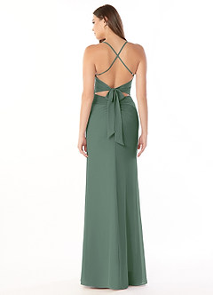 Azazie Aribella Final Sale Eucalyptus Sheath Ruched Chiffon Dress image2