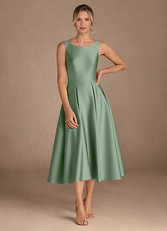 Azazie Fulton Mother of the Bride Dresses Matcha A-Line Pleated Stretch Satin Dress image4